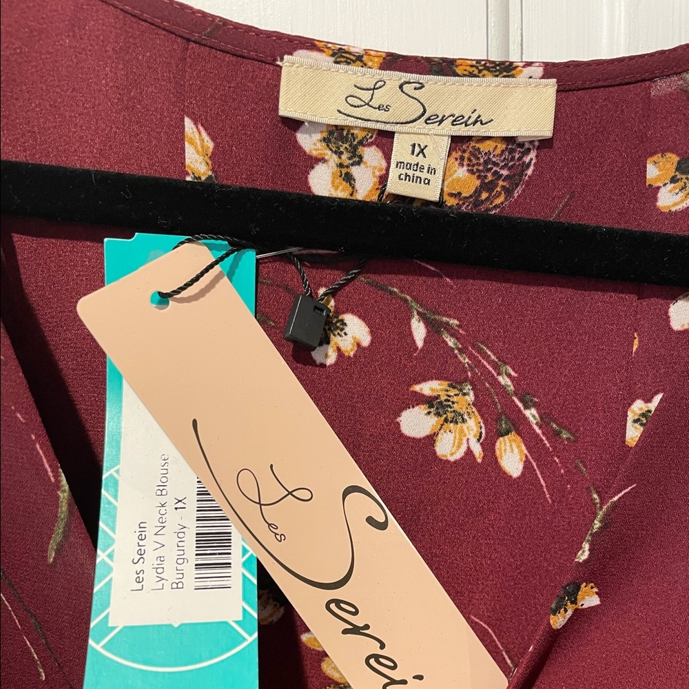 NWT Les Serein Maroon Floral Blouse - Picture 4 of 5